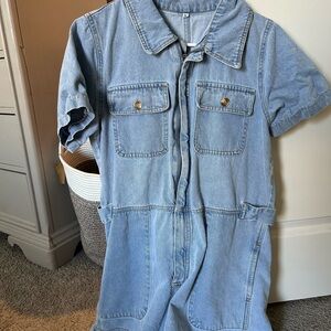 Denim Short-Sleeve Jumpsuit
